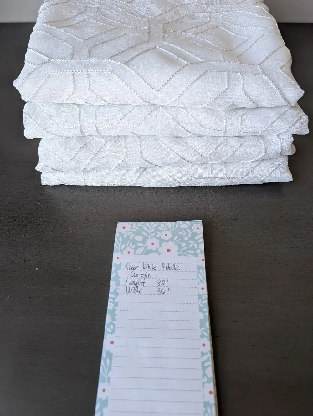 4 White Sheer Curtain Panels 82x32 Metallic Embroidered Geometric Grommet Top